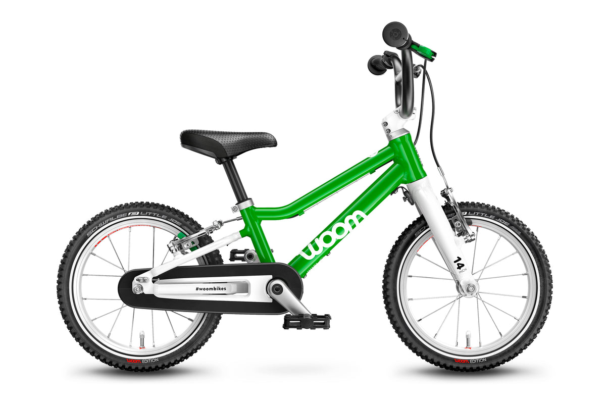 Woom 2 Kinderfahrrad 14 Zoll in Grün, gebraucht bei kidsbikeoutlet.de